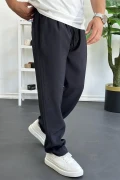 Erkek Beli Lastikli Modal Kumaş Rahat Kesim Pantolon Siyah Edw396