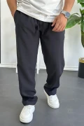 Erkek Beli Lastikli Modal Kumaş Rahat Kesim Pantolon Siyah Edw396
