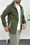 Erkek Beyaz Fermuar Detaylı Kapüşonlu Mevsimlik Ceket Yeşil Edw170