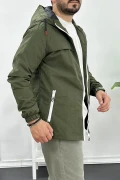 Erkek Beyaz Fermuar Detaylı Kapüşonlu Mevsimlik Ceket Yeşil Edw170