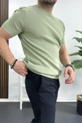Erkek Bisiklet Yaka Triko Tişört Yeşil Edw233