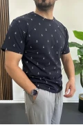 Erkek Çapa Desenli Bisiklet Yaka Tişört Lacivert Edw395