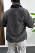 Erkek Cep Detaylı Peluş Hırka Füme Edw432