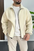 Erkek Cep Detaylı Peluş Hırka Krem Edw432