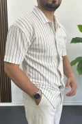 Erkek Dik Çizgili Kısa Kollu Gömlek Beyaz Edw387