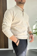 Erkek Düğmeli Polo Yaka Kazak Bej Edw231