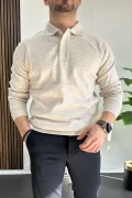 Erkek Düğmeli Polo Yaka Kazak Bej Edw231