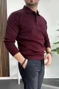 Erkek Düğmeli Polo Yaka Kazak Bordo Edw231