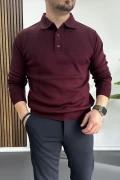 Erkek Düğmeli Polo Yaka Kazak Bordo Edw231