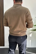 Erkek Düğmeli Polo Yaka Kazak Kahverengi Edw231
