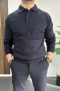 Erkek Düğmeli Polo Yaka Kazak Lacivert Edw231