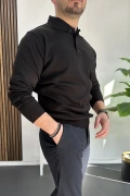 Erkek Düğmeli Polo Yaka Kazak Siyah Edw231