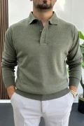 Erkek Düğmeli Polo Yaka Kazak Yeşil Edw231