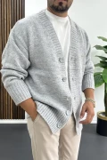 Erkek Düğmeli Rahat Kesim Hırka Gri Edw416