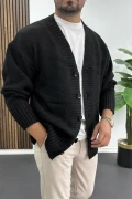 Erkek Düğmeli Rahat Kesim Hırka Siyah Edw416