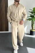 Erkek Gömlek Pantolon Takım Bej Edw268