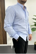 Erkek Hakim Yaka Pamuklu Uzun Kollu Gömlek Açık Mavi Edw174