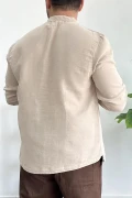 Erkek Hakim Yaka Yarım Patlı Cepli Gömlek Bej Edw361