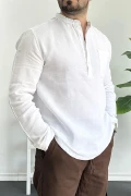 Erkek Hakim Yaka Yarım Patlı Cepli Gömlek Beyaz Edw361