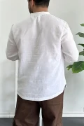 Erkek Hakim Yaka Yarım Patlı Cepli Gömlek Beyaz Edw361