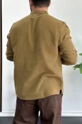 Erkek Hakim Yaka Yarım Patlı Cepli Gömlek Hardal Edw361