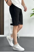Erkek Ham Keten Rahat Kesim Şort Siyah Edw149