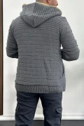 Erkek İçi Kürklü Kapüşonlu Fermuarlı Triko Hırka Gri T743