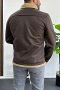 Erkek İçi Kürklü Suni Pul Deri Mont Kahverengi Edw120