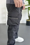 Erkek İnce Baggy Kalıp Kargo Pantolon Siyah Edw164