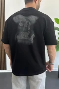 Erkek Kabartmalı Sırt Baskılı Oversize Tişört Siyah Edw390