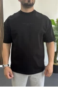 Erkek Kabartmalı Sırt Baskılı Oversize Tişört Siyah Edw390