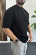 Erkek Kabartmalı Sırt Baskılı Oversize Tişört Siyah Edw390
