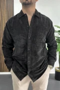 Erkek Kadife Kumaş Gömlek Siyah Edw415