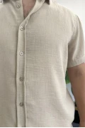 Erkek Kısa Kollu Keten Görünümlü Gömlek Bej Edw389