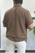 Erkek Kısa Kollu Keten Görünümlü Gömlek Kahverengi Edw389