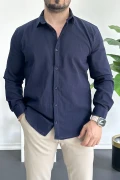 Erkek Krinkıl Kumaş Gömlek Lacivert Edw362
