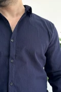 Erkek Krinkıl Kumaş Gömlek Lacivert Edw362