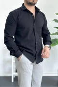 Erkek Krinkıl Kumaş Gömlek Siyah Edw362