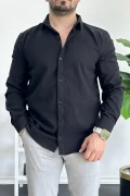 Erkek Krinkıl Kumaş Gömlek Siyah Edw362