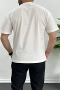 Erkek Oversize %100 Pamuk Nefes Alan Basic T-shirt Ekru Edw038