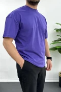 Erkek Oversize %100 Pamuk Nefes Alan Basic T-shirt Mor Edw038