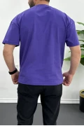 Erkek Oversize %100 Pamuk Nefes Alan Basic T-shirt Mor Edw038