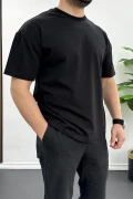 Erkek Oversize %100 Pamuk Nefes Alan Basic T-shirt Siyah Edw038