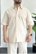 Erkek Oversize Büyük Kalıp Pamuklu Kumaş Krem edw363