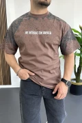 Erkek Oversize Ön ve arka baskılı Desenli Tişört Kahverengi Edw369