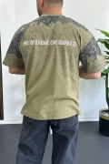 Erkek Oversize Ön ve arka baskılı Desenli Tişört Yeşil Edw369