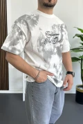 Erkek Oversize Ön ve Arka Kabartmalı Slogan Baskılı Tişört Beyaz Edw368