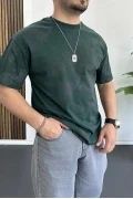 Erkek Oversize Ön ve Arka Kabartmalı Slogan Baskılı Tişört Yeşil Edw368