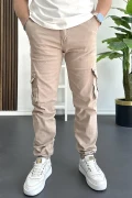 Erkek Paçası Lastikli Kargo Cepli Pantolon Açık Kahverengi Edw353
