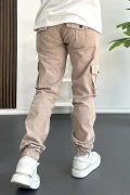 Erkek Paçası Lastikli Kargo Cepli Pantolon Açık Kahverengi Edw353